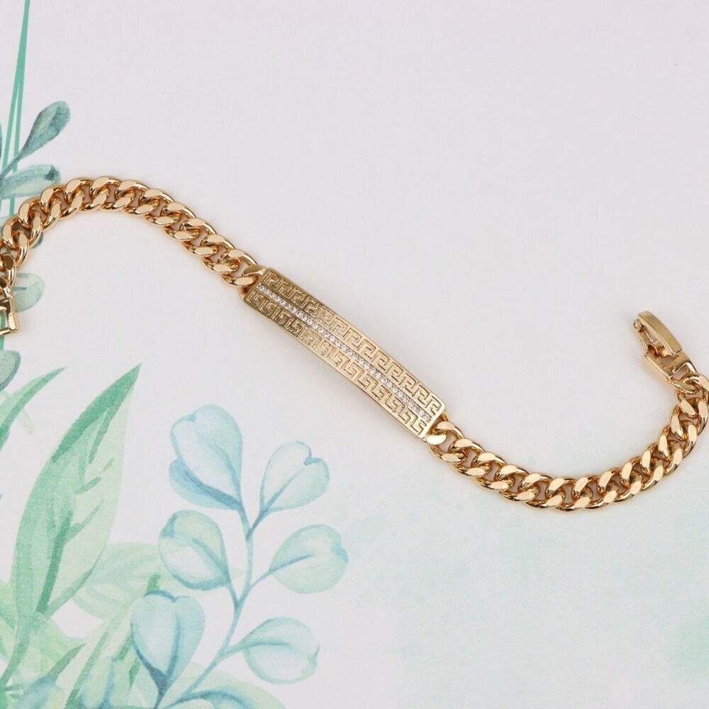 "Elegant Rose Gold Greek Key Bracelet with Crystal Detailing, XPBL0922